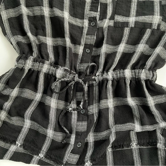 Vintage Havana Dress S Black White Plaid Puff Sleeve Raw HemTie Waist Oversized - Picture 6 of 12